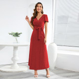 V-Neck Slim Fit Dress Long Party Brilliant Lace up Dress
