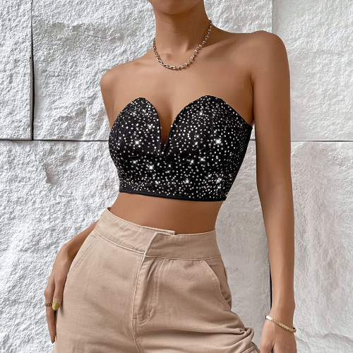 Sequin deep V niche design with inset style bra