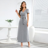 V-Neck Slim Fit Dress Long Party Brilliant Lace up Dress