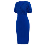 Sexy Slim Fit Pleated V-Neck Wrapped Hip Dress