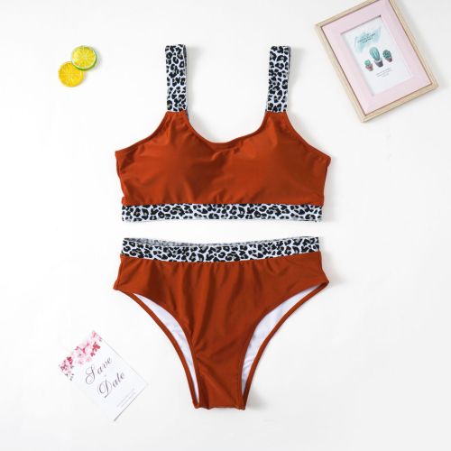 Large Tank Top Solid Leopard Pattern Panel High Waist Bikini