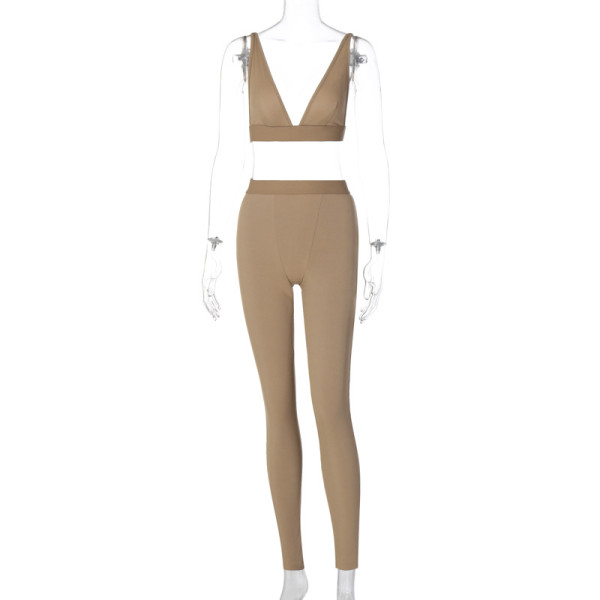 Two-piece sexy V-neck sports yoga suit S062420
