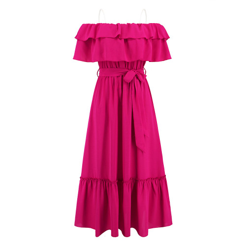 Solid Color Sexy One Line Neck Off Shoulder Mid length Dress Fashion Beach Skirt