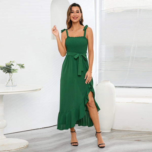 Sexy Slim Cable Wrapped Chest Strap Slit Irregular Dress