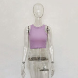 Fashion Versatile Solid Color Sleeveless Bottom Tank Top T-shirt for Women