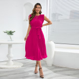 Ruffle Sleeves Folded Pleated Dress Solid Color Dress