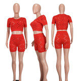 Fashion casual solid color floral two-piece set