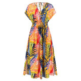 Fashionable Bat Sleeves V-Neck Open Back Strap Dress