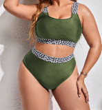 Large Tank Top Solid Leopard Pattern Panel High Waist Bikini