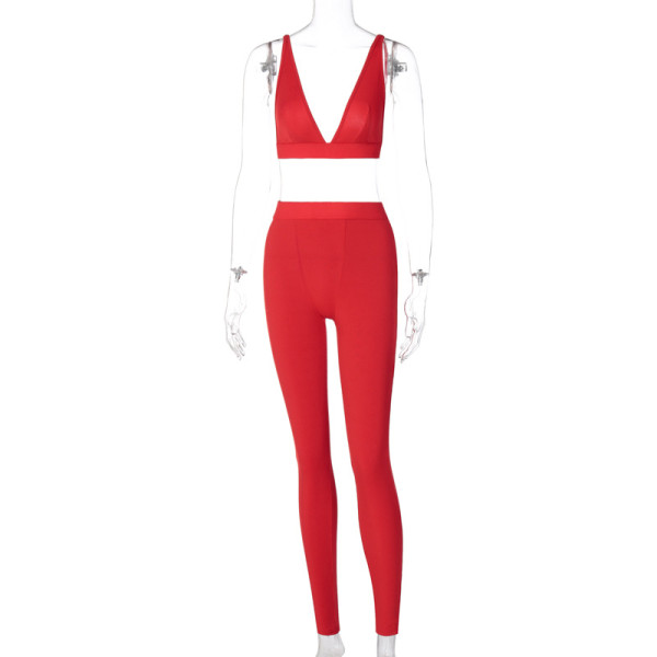 Two-piece sexy V-neck sports yoga suit S062420
