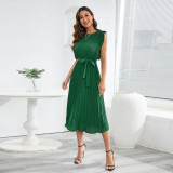 Ruffle Sleeves Folded Pleated Dress Solid Color Dress