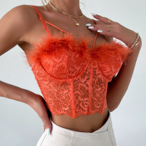 Lace Fish Bone Light Luxury Feather Tassel Pure Desire Tank Top