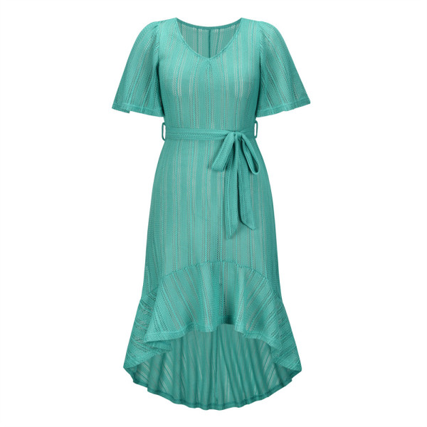 Bikini cover up dress V-neck sexy summer beach hollowed out belt dress