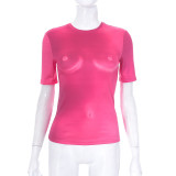 Human printed round neck short sleeved slim fitting casual top T-shirt