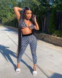 Women's swimwear pants two-piece set pattern offset printed top tight pants