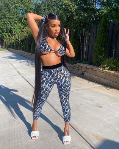 Women's swimwear pants two-piece set pattern offset printed top tight pants