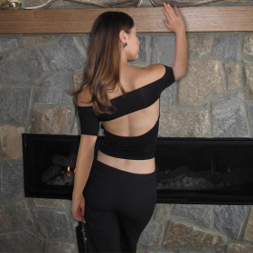 Solid One Shoulder Short Sleeve Hollow Out Back Fashion Top T-shirt