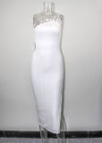 Adjustable single shoulder strap slim fitting suspender dress with exposed backpack buttocks and sexy bottom skirt