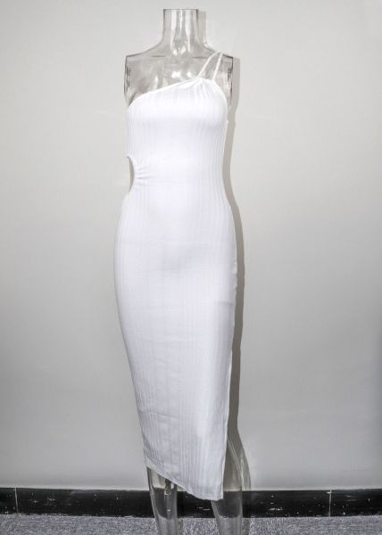 Adjustable single shoulder strap slim fitting suspender dress with exposed backpack buttocks and sexy bottom skirt