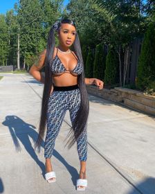 Women's swimwear pants two-piece set pattern offset printed top tight pants