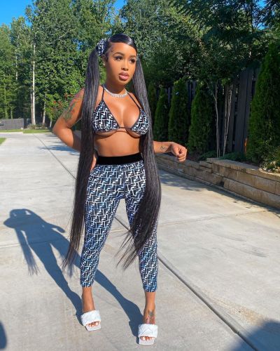 Women's swimwear pants two-piece set pattern offset printed top tight pants