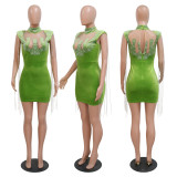 Fashionable and Sexy Waist Closing Velvet Hot Diamond Hand Shake Bag Hip Show Body Dress