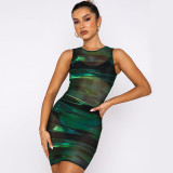 Mesh printed perspective dress