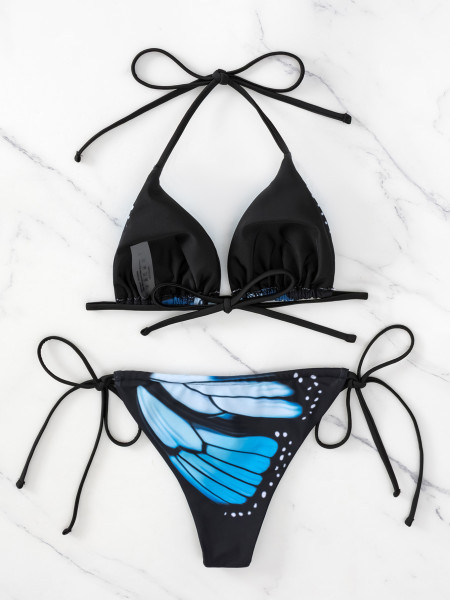 Butterfly Triangle Cup Lace up Sexy Bikini Swimwear
