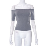 Solid One Shoulder Short Sleeve Hollow Out Back Fashion Top T-shirt