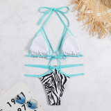 Striped drawstring strap split bikini bikini
