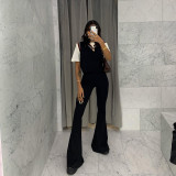 Casual Solid Color High Waist Slim Fit Flare Pants