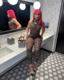 Women's sexy mesh star print tight two-piece set