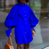 Large Women's Loose Bubble Sleeves Solid Color Long Sleeve Shirt Skirt Foreign Trade Dress