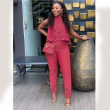 Sleeveless Hollow out Fashion Casual Set Two Piece Set