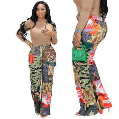 Women's cotton button zipper camouflage straight pants