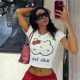 Fashion printed cute pattern with round neck short sleeved short T-shirt