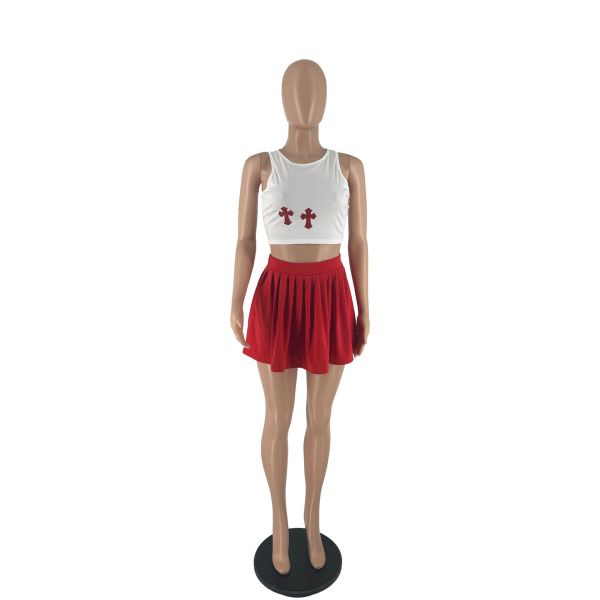 Women's printed pleated dress two-piece printed dress set