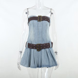 Trendy, Sexy, Slim Fit, Chest Showing, Spicy Girl Dress with 100 pleats on the chest design, Hip Wrap Short Skirt