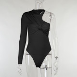 Tight fitting half sleeved jumpsuit sexy one shoulder pleated jumpsuit