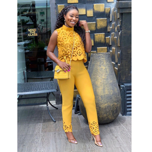 Sleeveless Hollow out Fashion Casual Set Two Piece Set