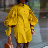 Large Women's Loose Bubble Sleeves Solid Color Long Sleeve Shirt Skirt Foreign Trade Dress