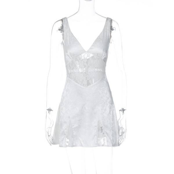 Women's sexy patchwork lace V-neck strap pure lustful dress