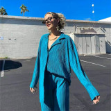 Women's solid color drape loose and smooth pleated casual two-piece set