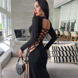 Slanted Split Lace Long Sleeve Dress