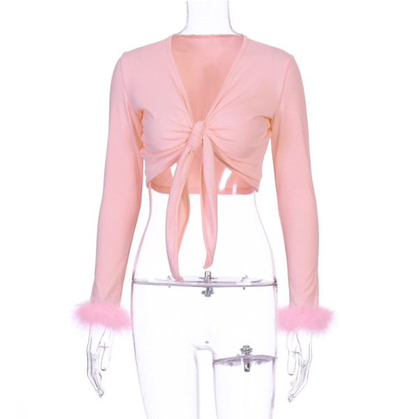 Tie Dew Umbilical Hair Long Sleeve T-shirt