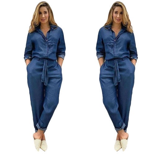 Women's denim work suit jumpsuit
