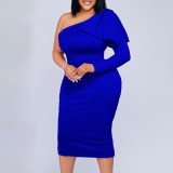 Diagonal collar solid color fashionable buttock wrap sexy dress