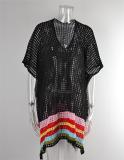 Loose fitting beach jacket with hollowed out oversized bikini top