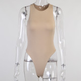 Hollow out backless round neck solid slim fitting sexy sleeveless jumpsuit