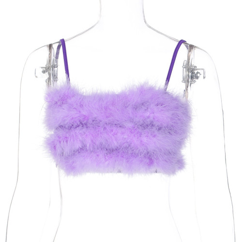 Fur strap wrapped chest strap vest